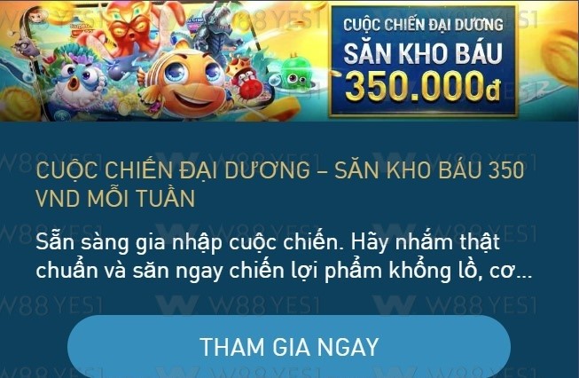 Biểu ngữ khuyến mãi của W88 với sự kiện hàng tuần tặng thưởng 350.000 VND